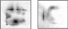 Figure 2. Two separate hot air rework nozzles were lowered down to a heat sensitive surface and the reflow program was started. The burn patterns shown here indicate how the heated air molecules move in the nozzle and transfer heat to the component. Dark areas are hotter